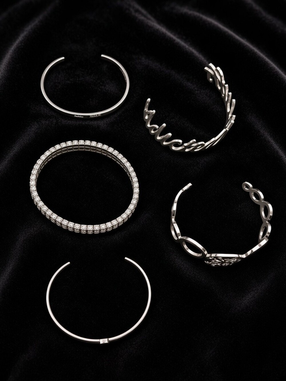 Vintage Silver Tone Bracelet Bundle 5pc Rhinestone Cuff Bangle Y2K Statement CC - Picture 2 of 16